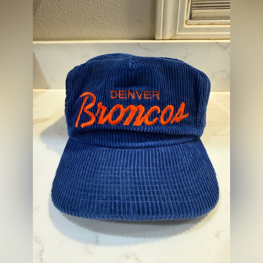 Vintage Sports Specialties Hat Denver Broncos Blue Cord RARE NFL 80s Football A+